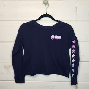 GAP Kids Navy Long Sleeve Crop Shirt with Star Sleeve Design Large